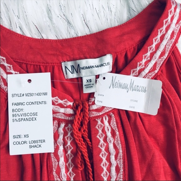 Neiman Marcus Coral Tassel Tank Striped Halter neckline. - Picture 12 of 13